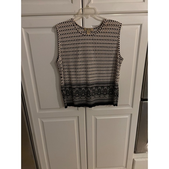 Pleat Pleat by Rafael Tops - Pleat Pleat by Rafael Womens XL Sleeveless Pleated Geometric Print Shell Top